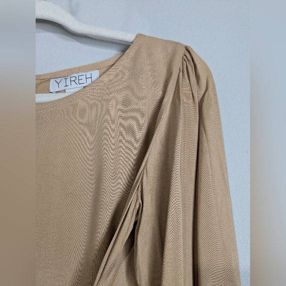 YIREH Embroidered Waist Tie Wrap Top Button Back Crop Popover Blouse S - Picture 6 of 10